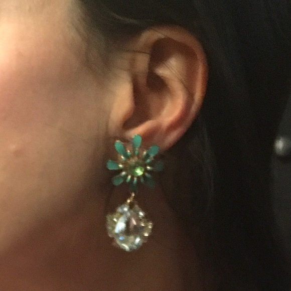 Blue/Green flower w/ Rhinestone Drop - Picture 3 of 3